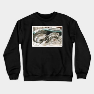 Napping Ferret Buddies - White Outlined Version Crewneck Sweatshirt